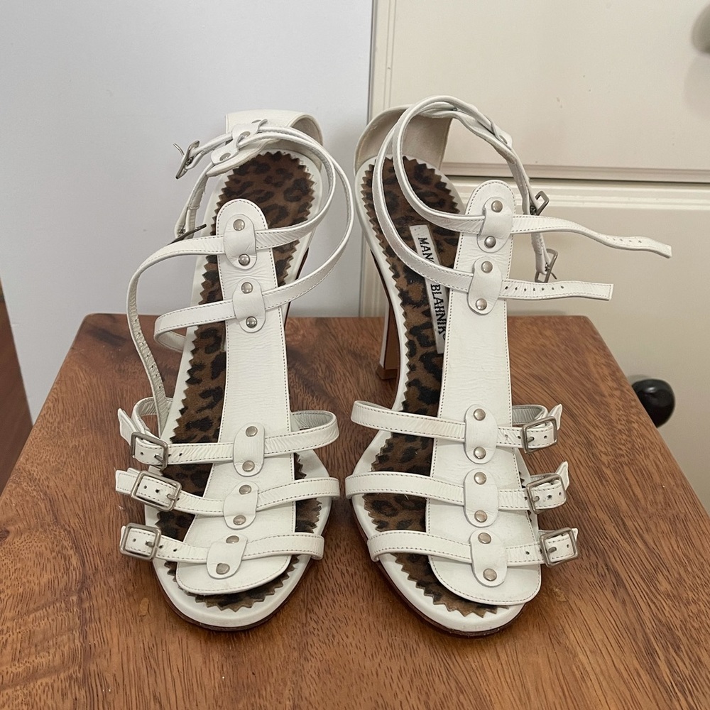 White Manolo Blahnik Strappy Heels
